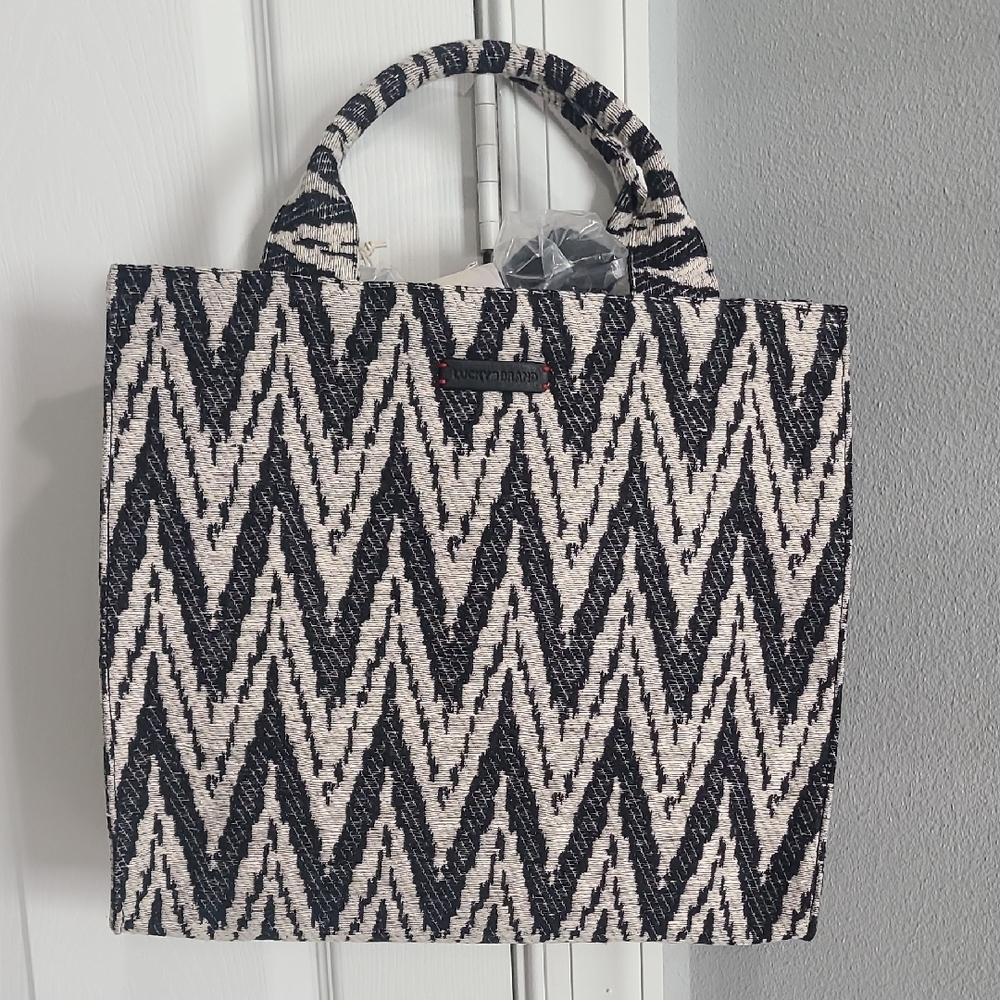 Lucky Brand Black and Gray Chevron Tote
